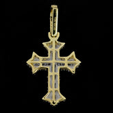 Pure 10k Yellow Gold 0.7CTW Round/Baguette Cross Diamond Pendant 3.1g Mens Charm